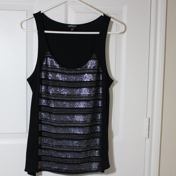 🎄Express Women's Sleeveless Sequins Tank, Camisole Black | Si… - Picture 2 of 8